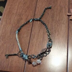 Mixed Metal Key Charm Necklace in Bronze and Golden Tones